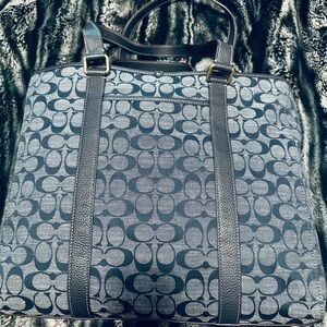 Coach Navy Signature Canvas Tote with Dark Trim